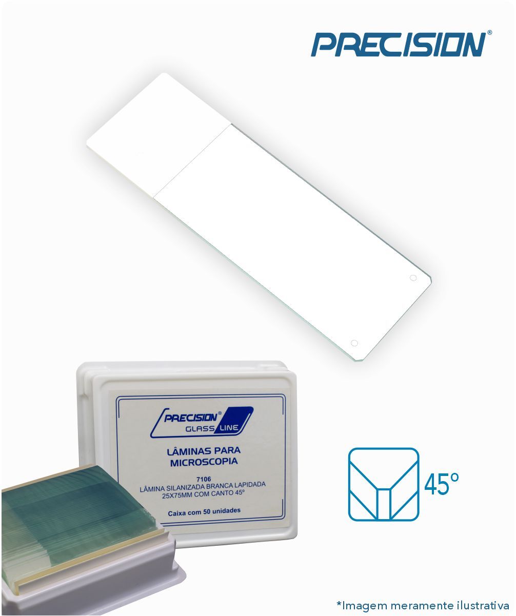 Lâmina silanizada branca lapidada 25mmx75mm  45º